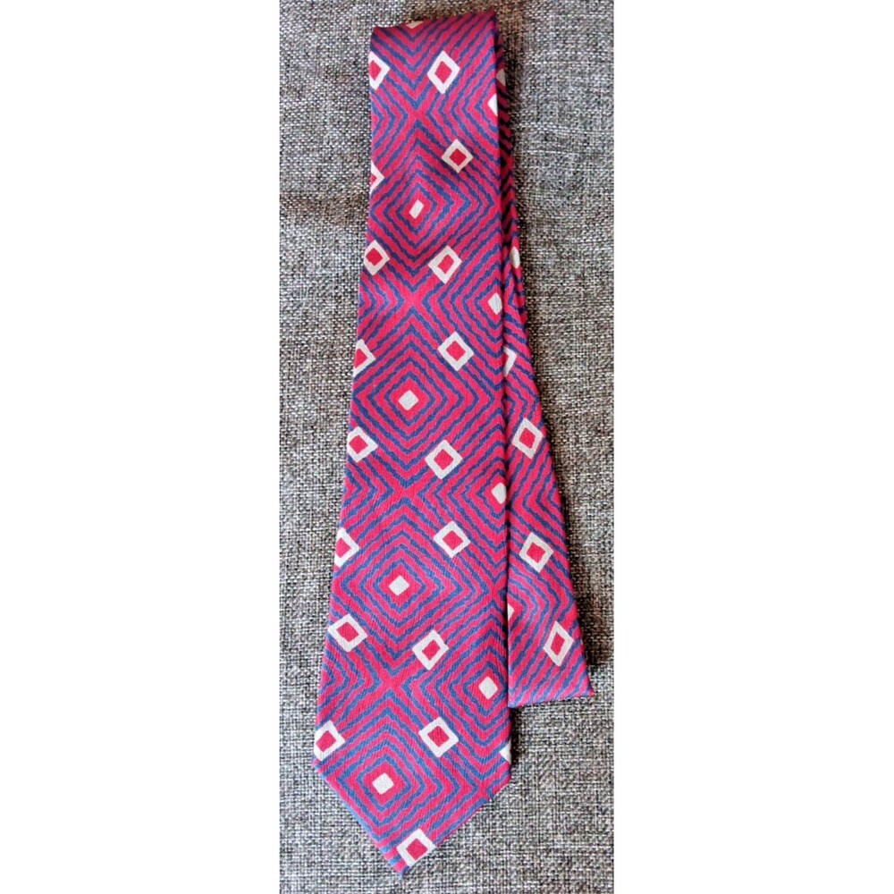 Tie 70s 80s 90s Y2K Mens Chloe Silk Red Blue Gray 3.5 Wide 60 Long